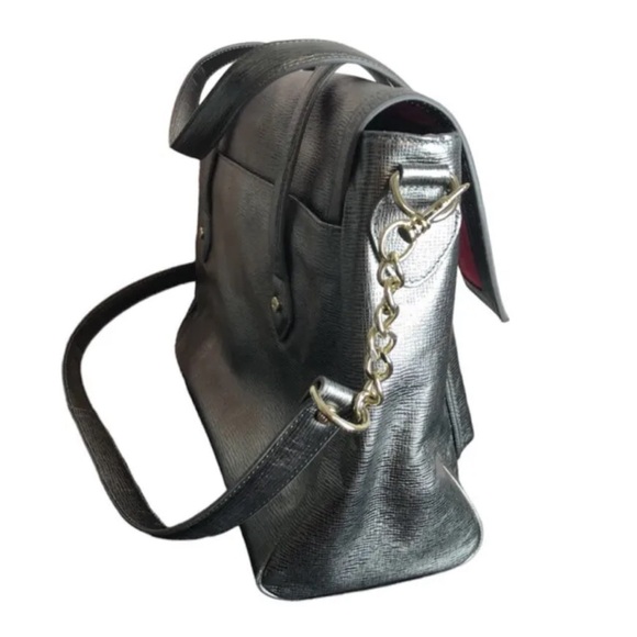 New Elaine Turner Aubrey Stamped Platinum Leather Large Shoulder Bag - Picture 3 of 12